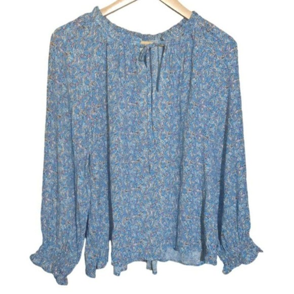 Loft Womens Ditsy Floral Peblum Ruffle Tie Neck Peasant Style Blouse Size Medium - Picture 8 of 9